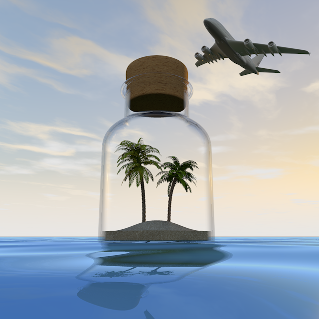 Passenger plane ｜ Bottle ｜ Palm tree-Permanent free / Travel / Sightseeing / Illustration / Photo / Holiday / Free material / Photo / Travel / Download