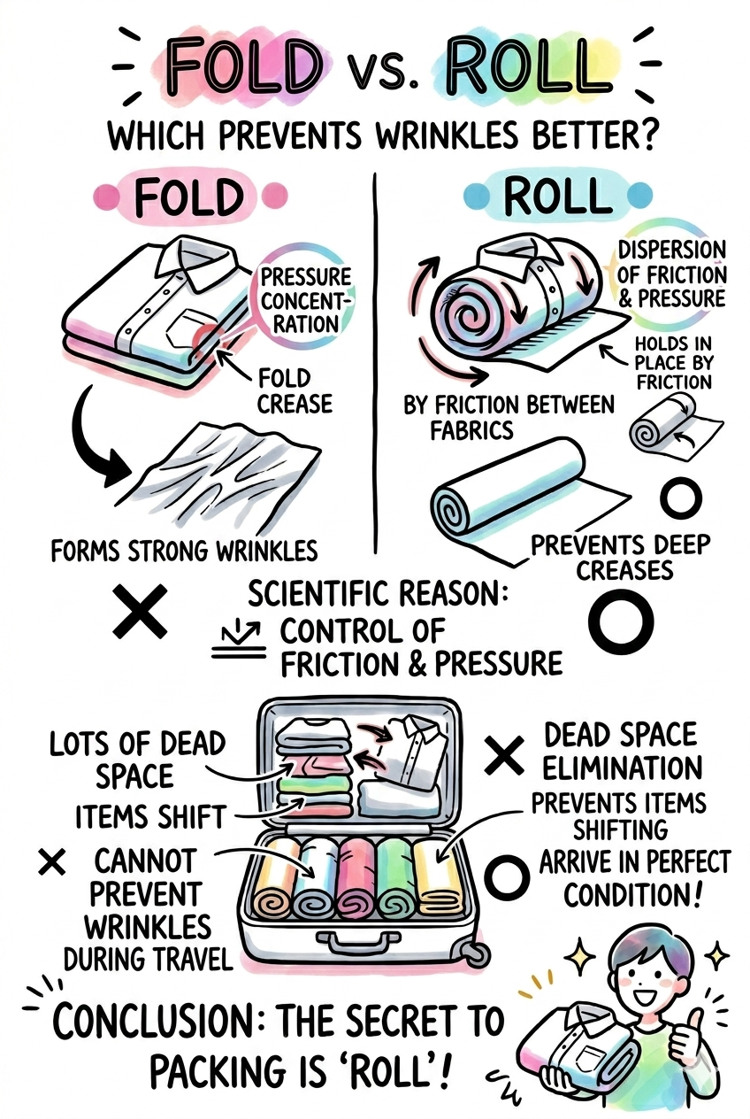Travel Packing Hack: Why Rolling Clothes Prevents Wrinkles Better Than Folding (Illustrated Guide)